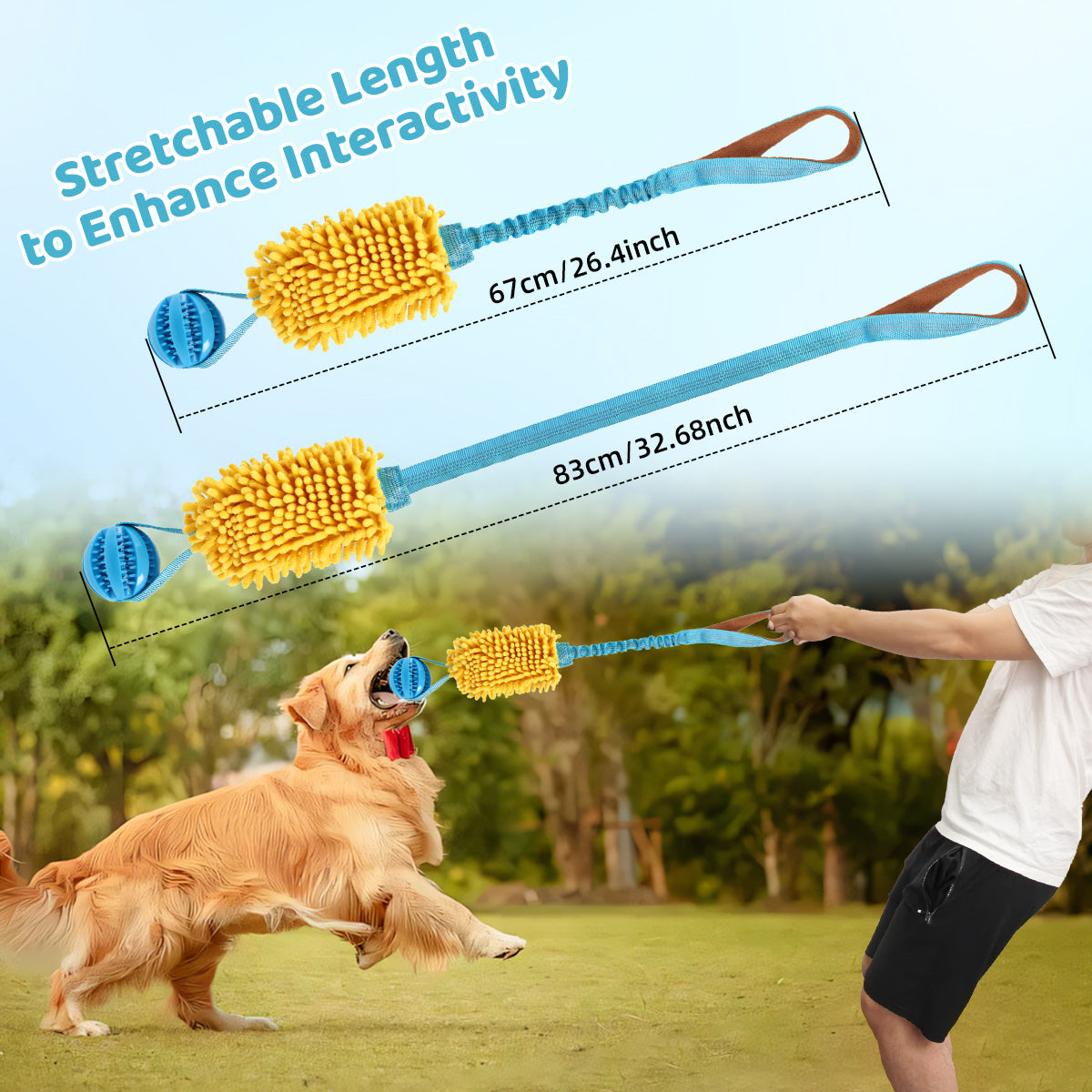 Juguete de tira y afloja para perros, juguete interactivo para masticar, divertido y para limpiar los dientes, suave peluche con textura nudosa y pelota de goma, cuerda para entrenar perros pequeños, medianos y grandes.