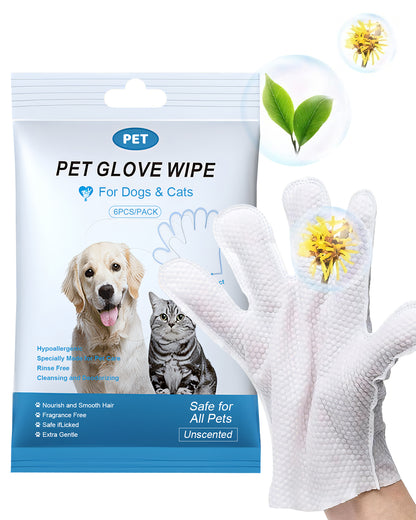 Reinigungstücher für Haustiere: Extra dicke, pflegende Einweg-Pflegetücher für Hunde und Katzen, ideal für die tägliche Pflege und auf Reisen. Kein Abspülen erforderlich. Hypoallergen, unparfümiert. 6 Stück pro Packung. 