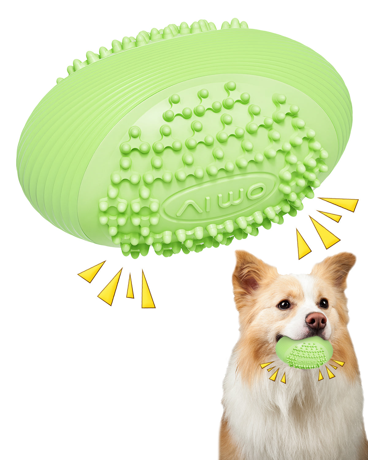 Olive Squeaky Dog Chew Ball – Durable Dental Toy for Aggressive Chewers