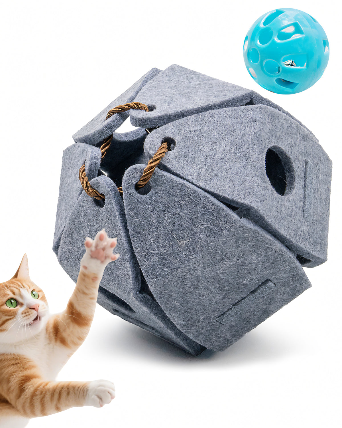 Interactive Cat Puzzle Ball – Foldable Felt Toy with Bell