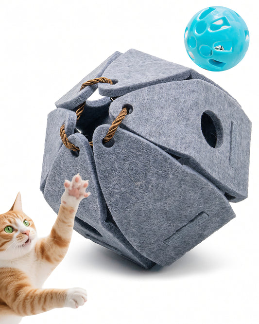 Interactive Cat Puzzle Ball – Foldable Felt Toy with Bell