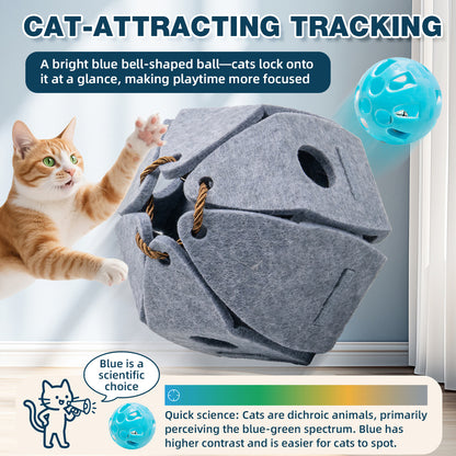 Juguete interactivo con forma de pelota y cascabel para gatos: juguete plegable de fieltro para enriquecer el mundo de los gatos de interior y adultos. Caza, salta y entretiene a los gatos aburridos, gris. 