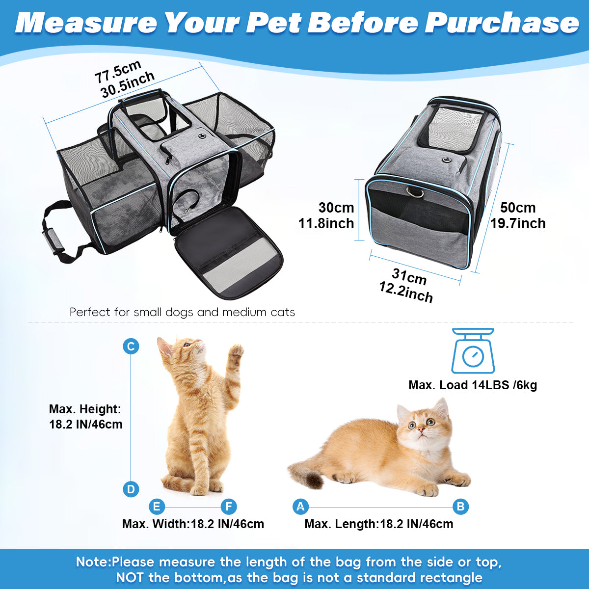 Erweiterbare Reisetasche für Haustiere, kratzfestes, atmungsaktives Netzgewebe, Crossbody- und Tragetasche, strapazierfähig und geräumig, Transportbox mit Sichtfenstern, leicht zu reinigendes Material, herausnehmbares weiches Polster und Schultergurt