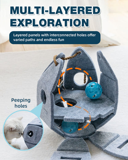 Interactive Cat Puzzle Ball – Foldable Felt Toy with Bell