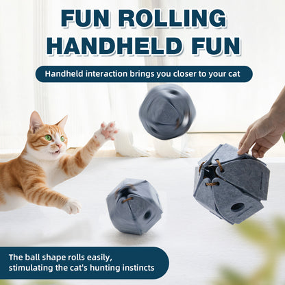 Juguete interactivo con forma de pelota y cascabel para gatos: juguete plegable de fieltro para enriquecer el mundo de los gatos de interior y adultos. Caza, salta y entretiene a los gatos aburridos, gris. 