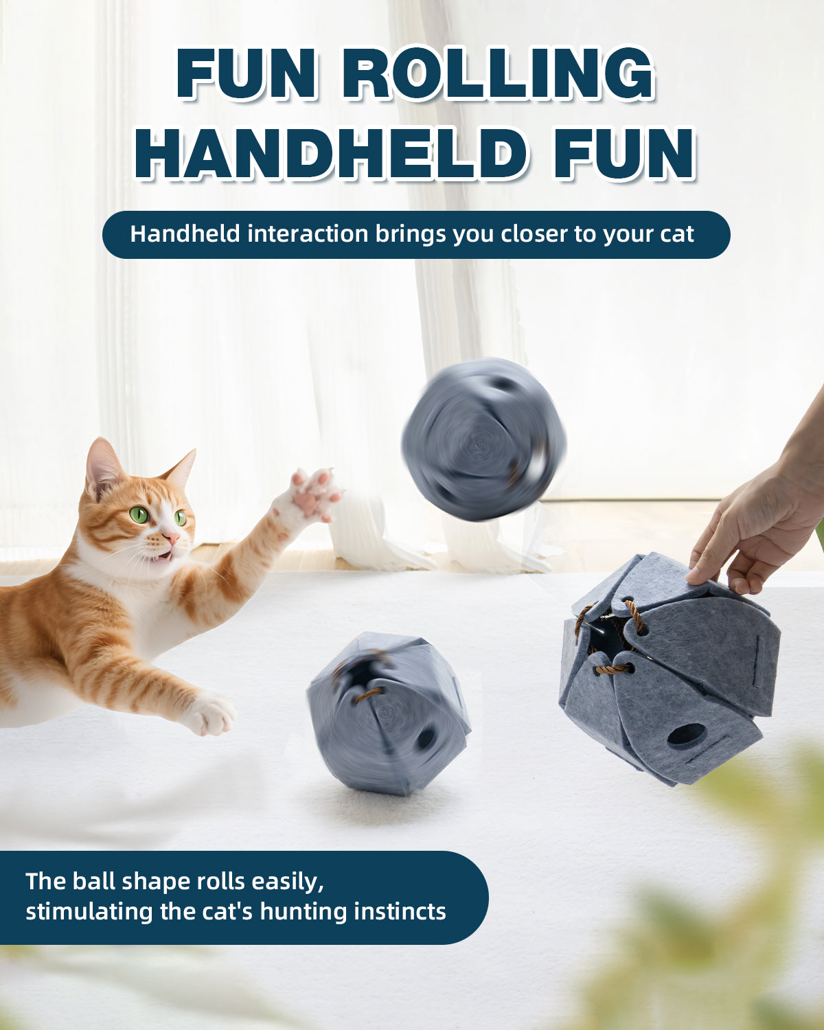 Interactive Cat Puzzle Ball – Foldable Felt Toy with Bell