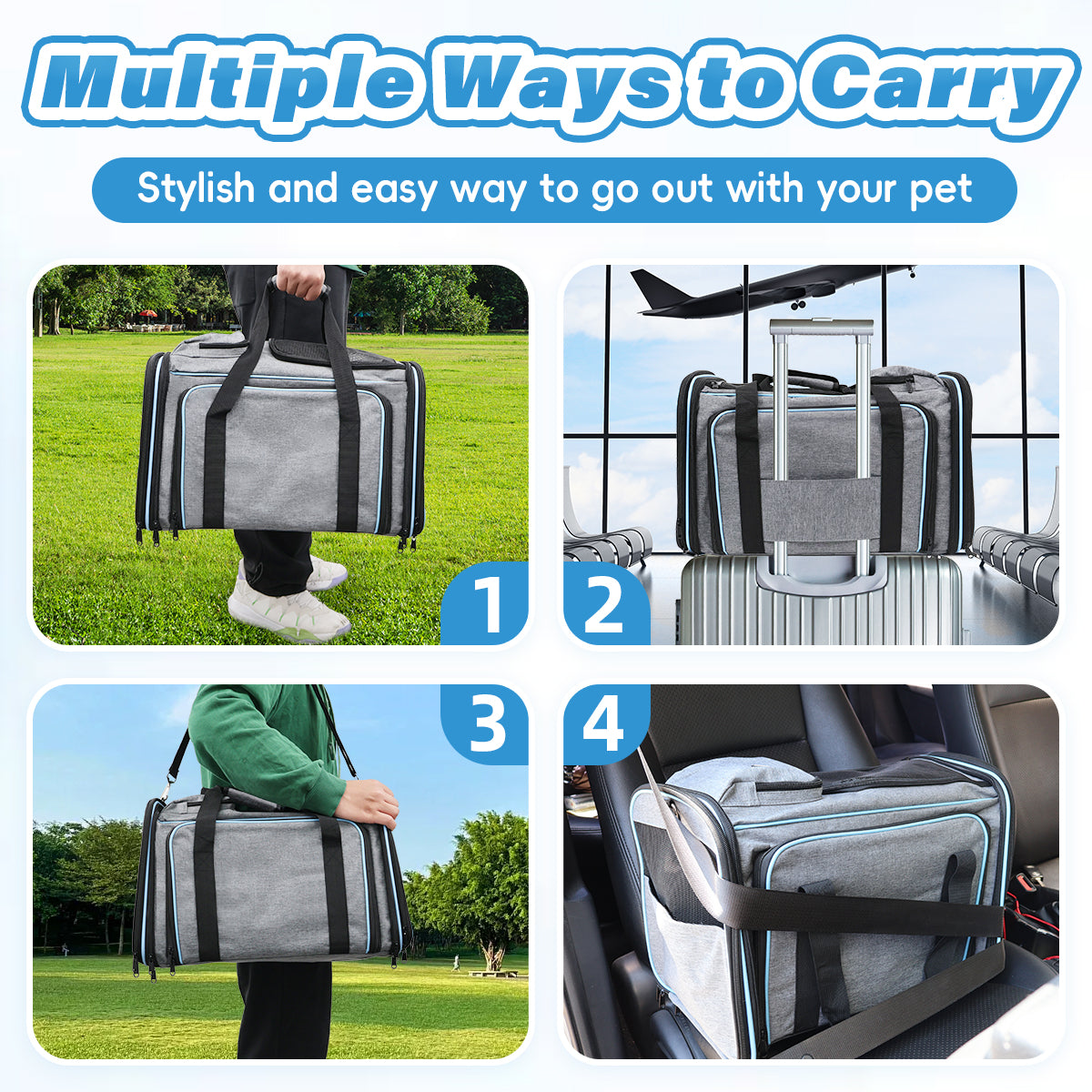 Erweiterbare Reisetasche für Haustiere, kratzfestes, atmungsaktives Netzgewebe, Crossbody- und Tragetasche, strapazierfähig und geräumig, Transportbox mit Sichtfenstern, leicht zu reinigendes Material, herausnehmbares weiches Polster und Schultergurt