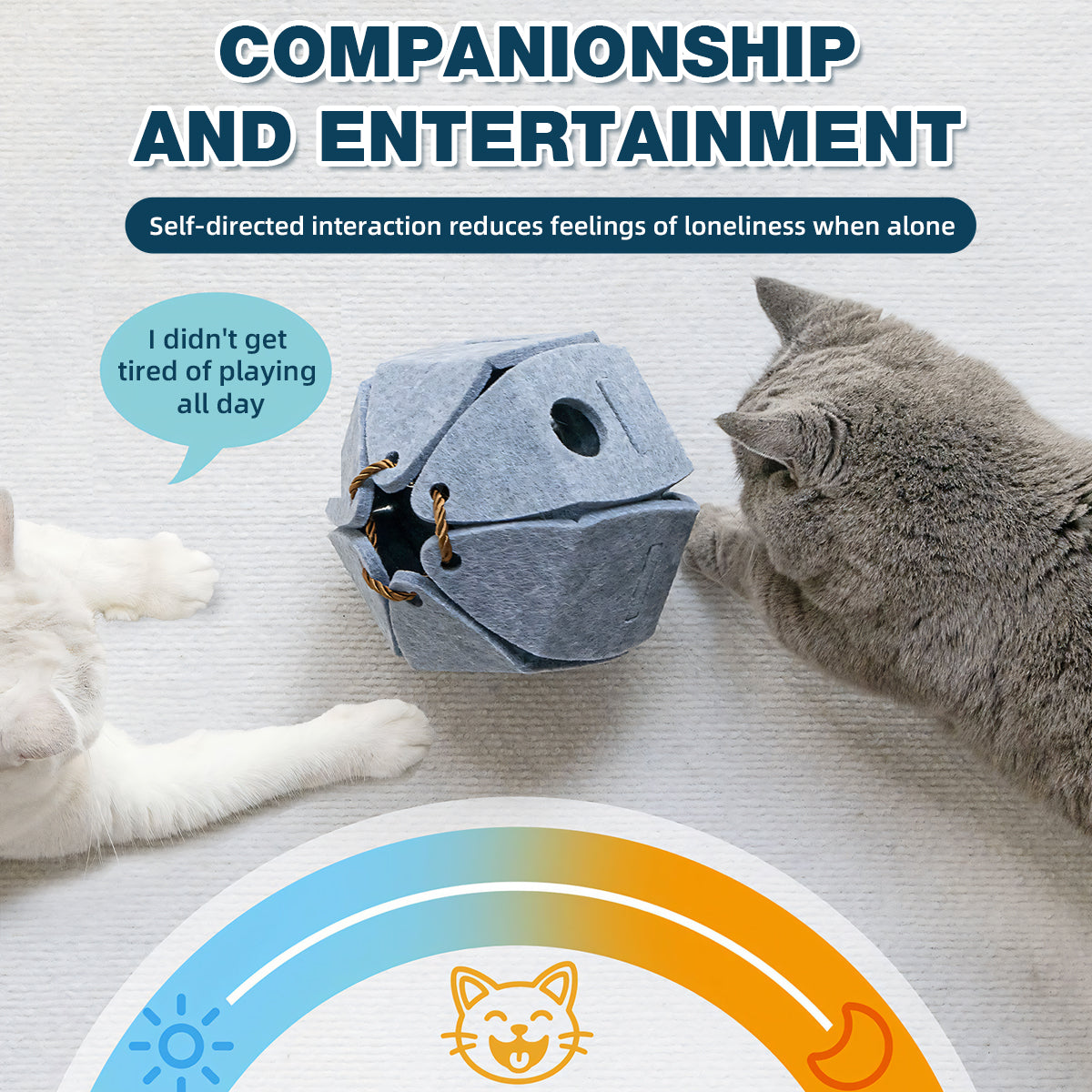 Juguete interactivo con forma de pelota y cascabel para gatos: juguete plegable de fieltro para enriquecer el mundo de los gatos de interior y adultos. Caza, salta y entretiene a los gatos aburridos, gris. 