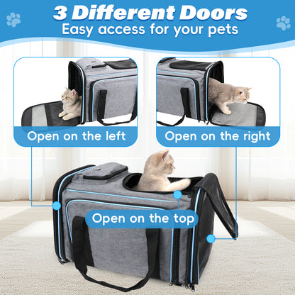 Erweiterbare Reisetasche für Haustiere, kratzfestes, atmungsaktives Netzgewebe, Crossbody- und Tragetasche, strapazierfähig und geräumig, Transportbox mit Sichtfenstern, leicht zu reinigendes Material, herausnehmbares weiches Polster und Schultergurt