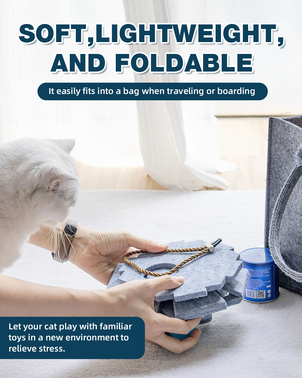 Interactive Cat Puzzle Ball – Foldable Felt Toy with Bell