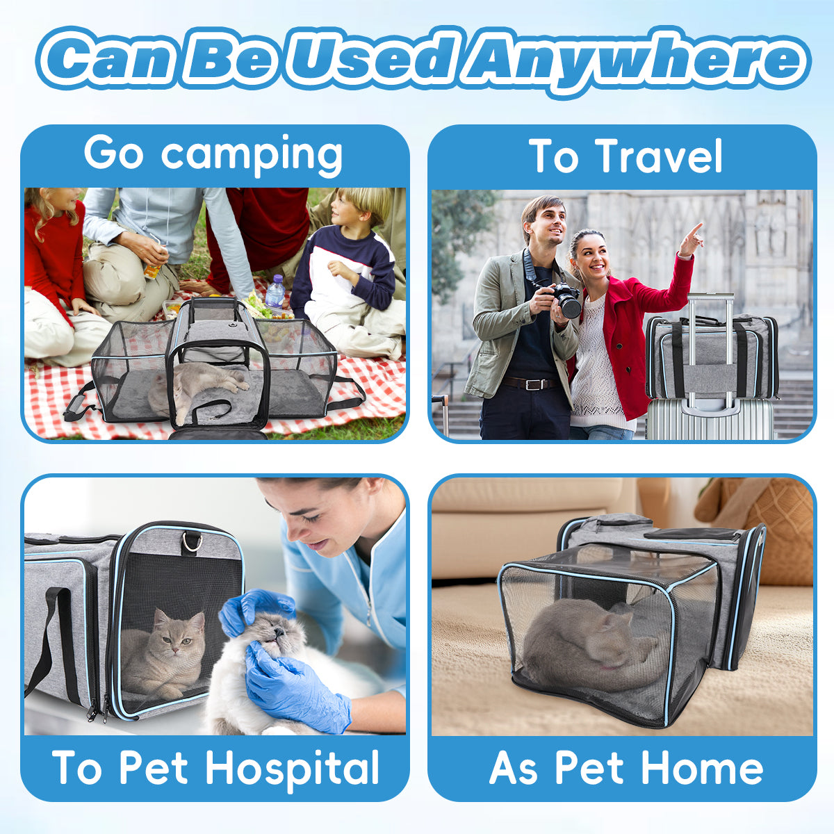 Erweiterbare Reisetasche für Haustiere, kratzfestes, atmungsaktives Netzgewebe, Crossbody- und Tragetasche, strapazierfähig und geräumig, Transportbox mit Sichtfenstern, leicht zu reinigendes Material, herausnehmbares weiches Polster und Schultergurt