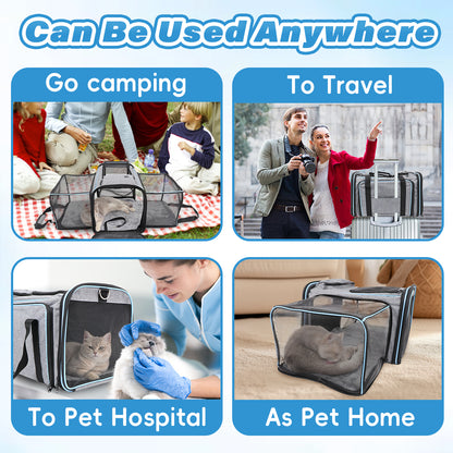 Erweiterbare Reisetasche für Haustiere, kratzfestes, atmungsaktives Netzgewebe, Crossbody- und Tragetasche, strapazierfähig und geräumig, Transportbox mit Sichtfenstern, leicht zu reinigendes Material, herausnehmbares weiches Polster und Schultergurt