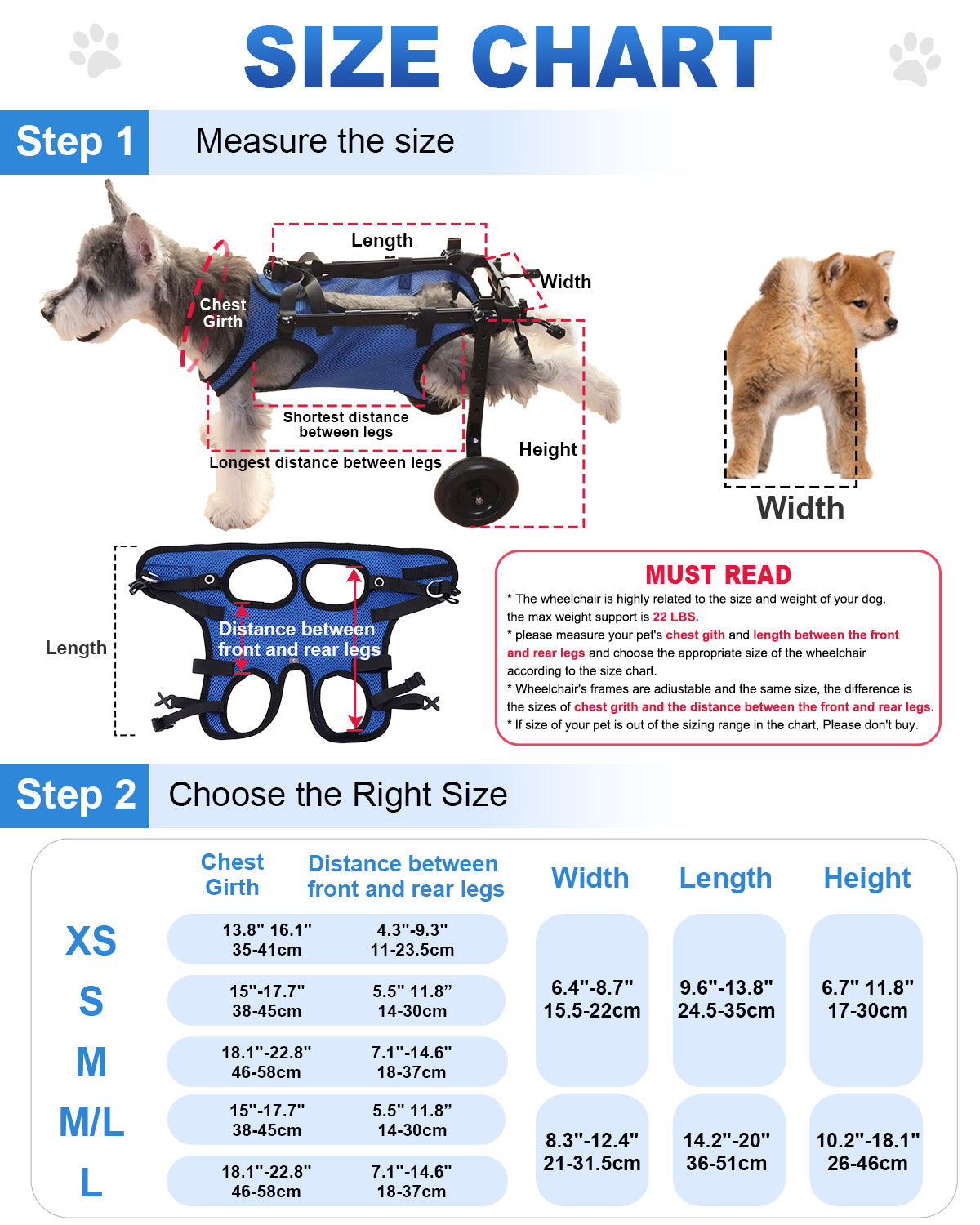 Dog Wheelchair for Hind Legs – Lightweight & Adjustable (XS)