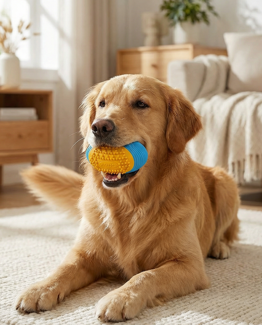 Olive Squeaky Dog Chew Ball – Durable Dental Toy for Aggressive Chewers